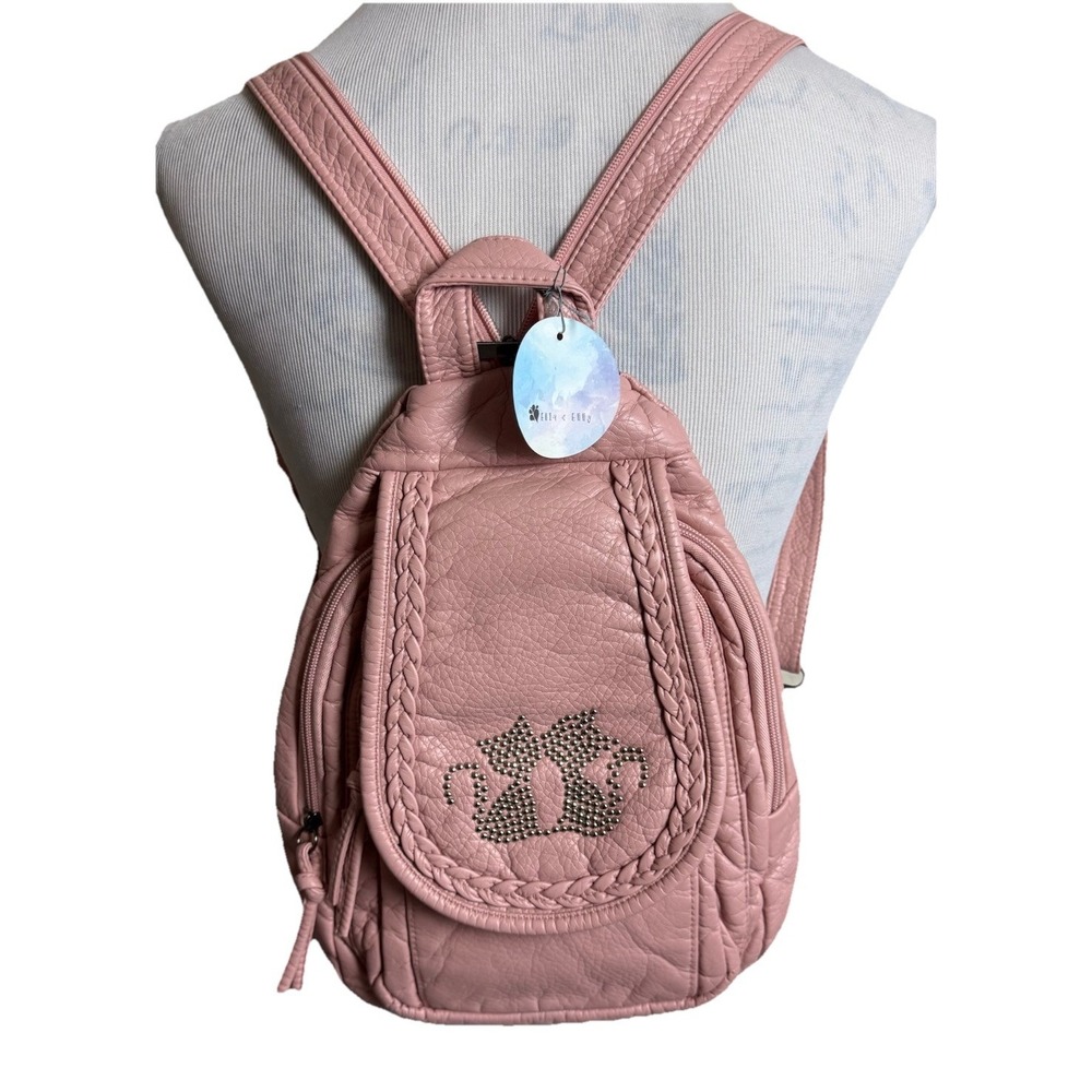 Ella & Elly Cat Backpack Blush Pink Kitty Cottagecore Studded Faux Leather NEW